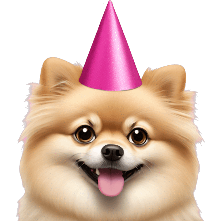 Creme Pomeranian with pink party hat emoji