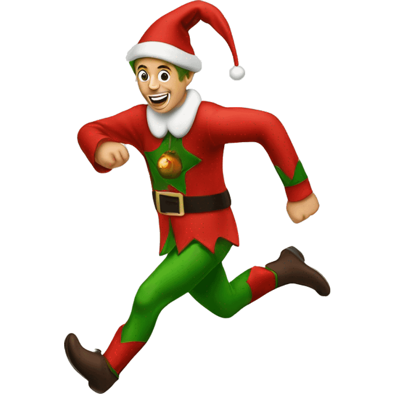 elf running after ornaments on ugly sweater emoji