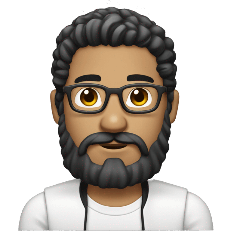 male whitel bitmoji front of laptop with black hair andbeard and litfgt mustche emoji