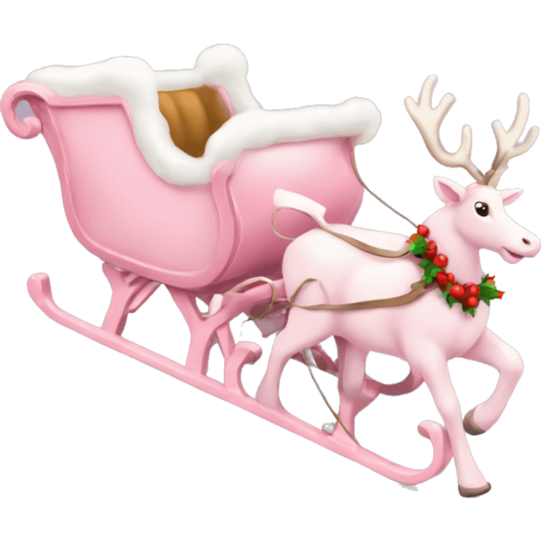 pale pink christmas sleigh with reindeers emoji