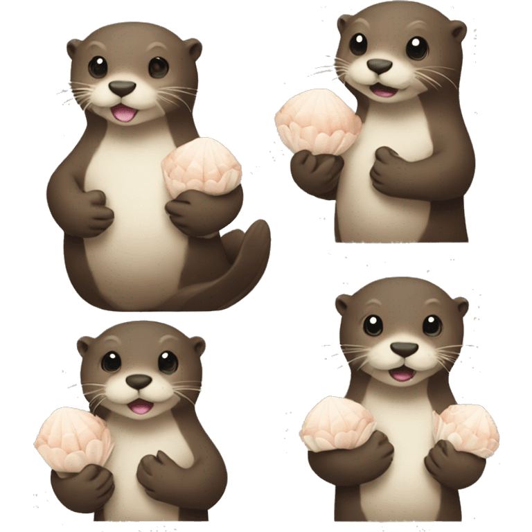 Otter holding a bunch of cute scallops emoji