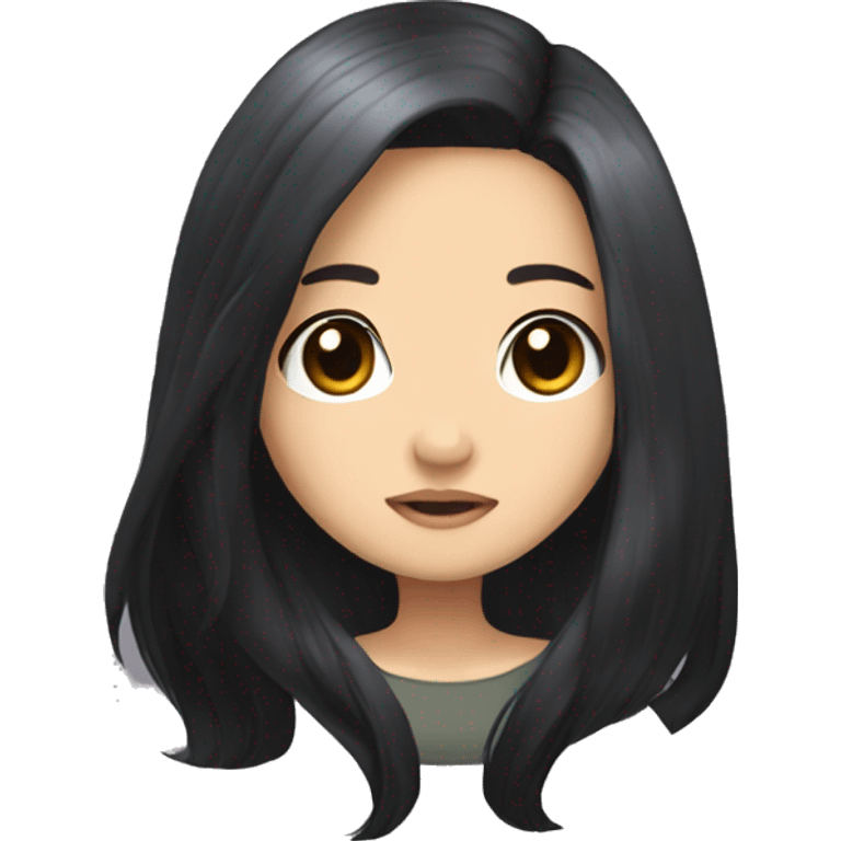 a chibi twitch style emote of a brunette person, she has long black hair emoji