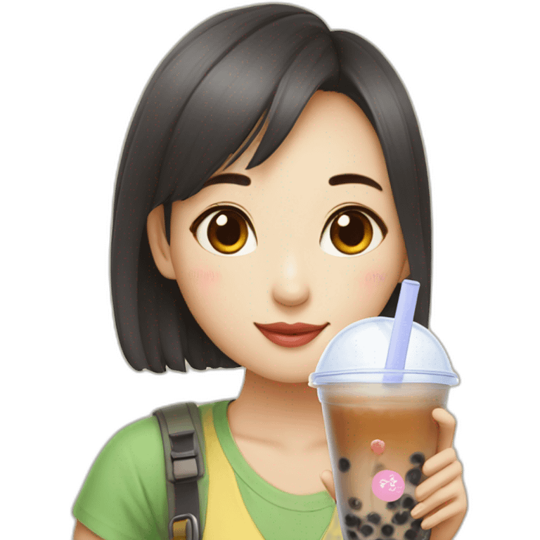 Taiwanese Girl drinking bubble tea emoji