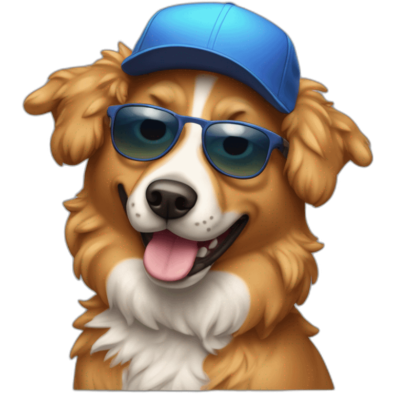 Caramel stray Dog wearing baseball hat sunglasses and have a big curly hait emoji