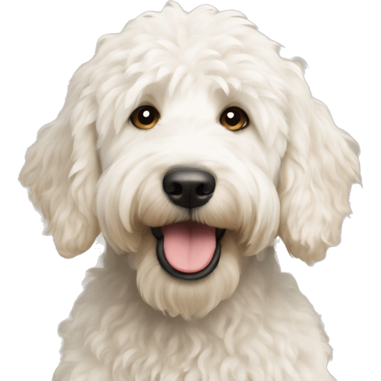 White golden doodle with brown ear emoji