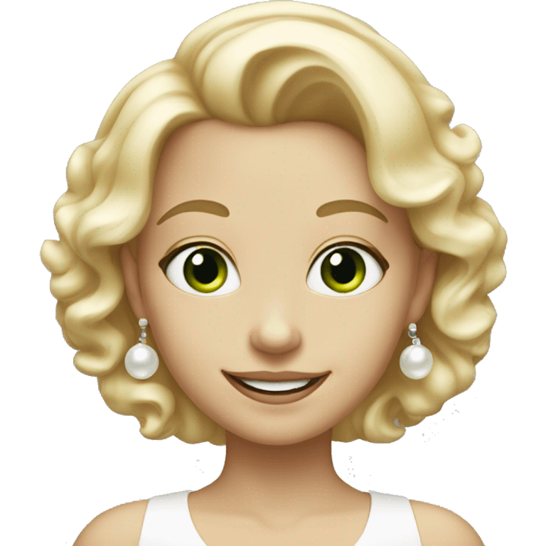 a blondish girl with green eyes and white skin smiling with pearl earrings  emoji