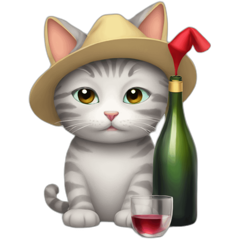 depressed tired kitty drinking wine and party hat on emoji