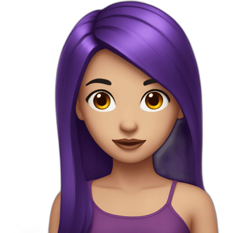 girl with dark purple hair and eyes with a red strand waving emoji