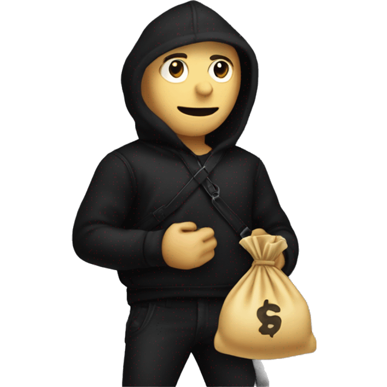 Thief wearing all black clothes stealing a money bag with the words Top Tier embroidered on it emoji