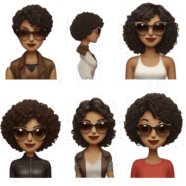 ray ban brown clubmaster, british skinned woman, big dark brown curls woman emoji