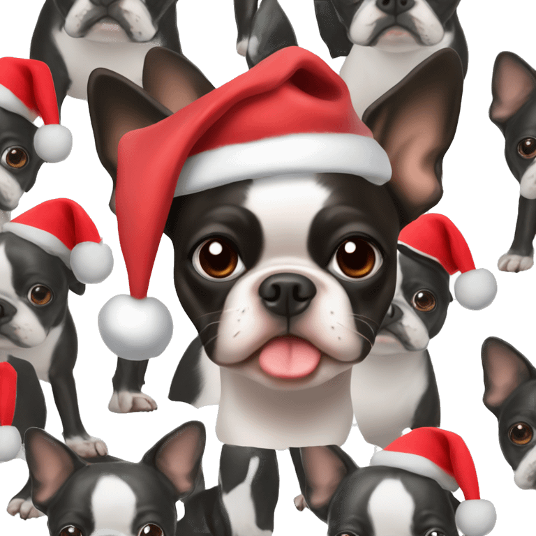 Boston terrier with Santa hat emoji