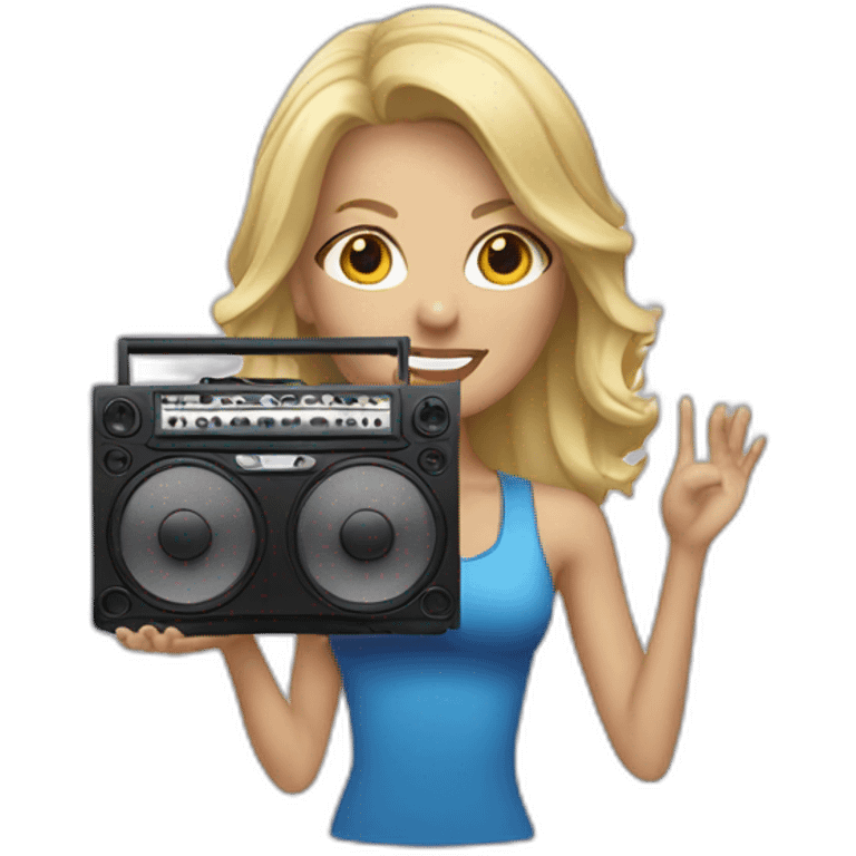 Blonde woman holding a boombox emoji