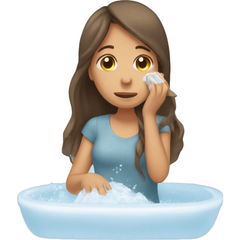 long brown hair girl washing her face emoji