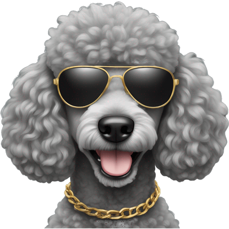 Grey poodle wearing aviator sunglasses and gold chain emoji