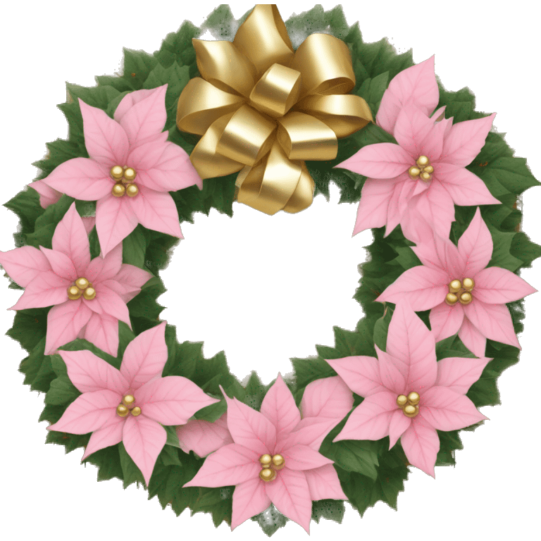 Christmas door wreath with baby pink poinsettias and gold accents  emoji