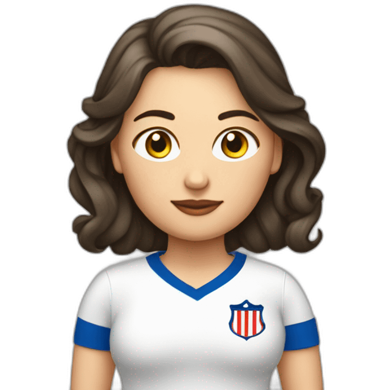 Mujer gordita. Pelo color blanco corto. Con camiseta Atleti  emoji