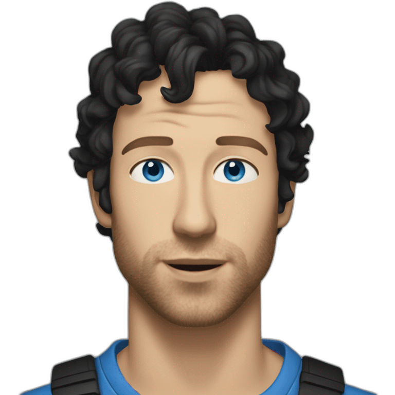 Chris Martin, dark Black hair, Blue eyes with stubble emoji