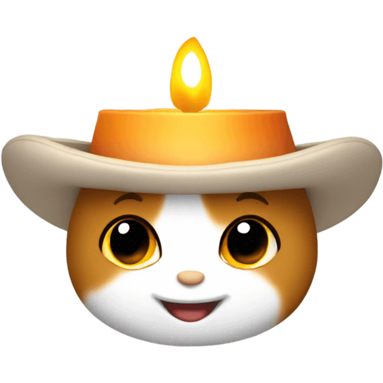 Calico hat holding a candle emoji