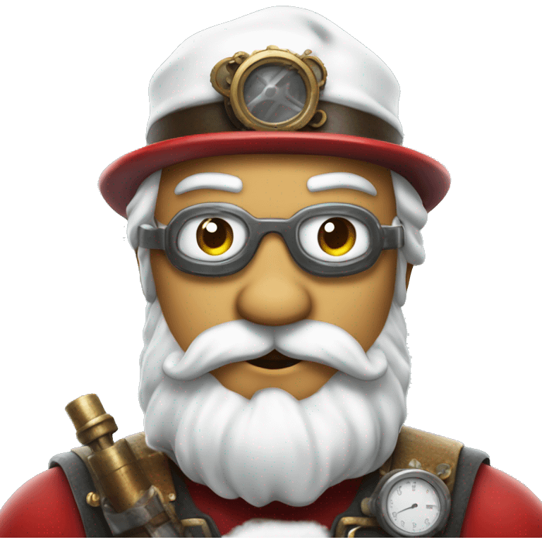 Steampunk Santa Claus as a superhero cleaner with funny glasses emoji