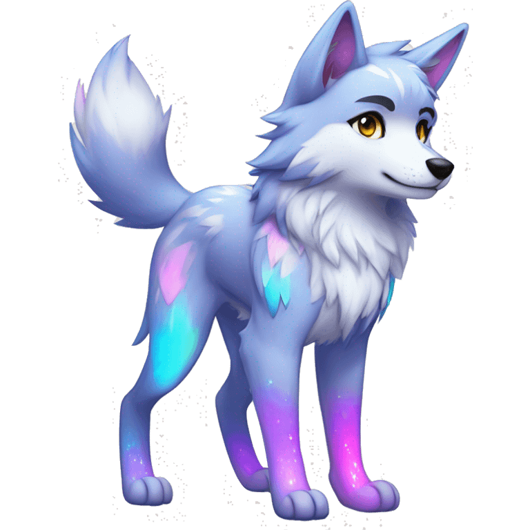 Anthro Colorful Shiny Fionbri-Falvie-sparkle-wolf-sona with shiny markings full body emoji