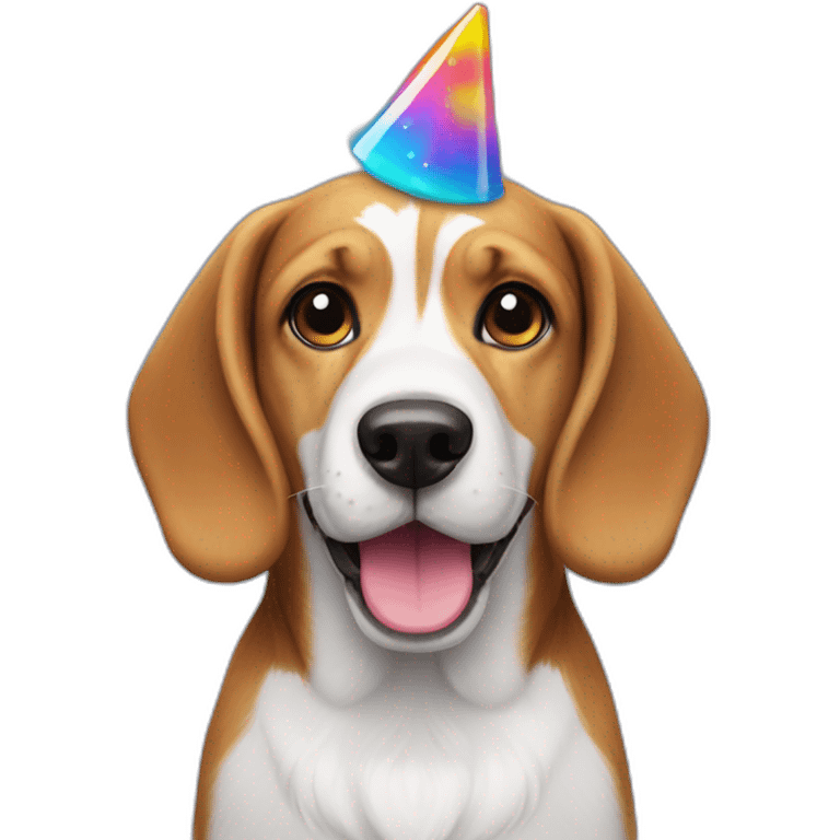 dancing long hair beagle with a party hat emoji