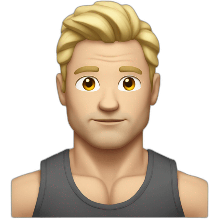 Muscular white man with high volume hair cut wearing gym tshirt emoji