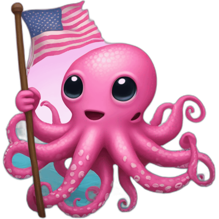 cute pink kraken holding a flag emoji