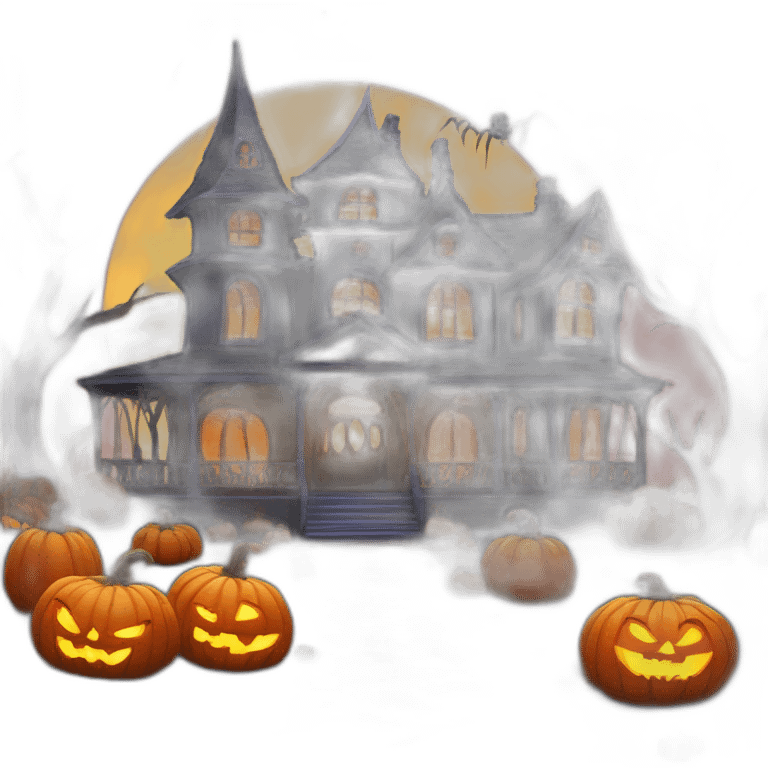 halloween mansion with pumpkins around emoji