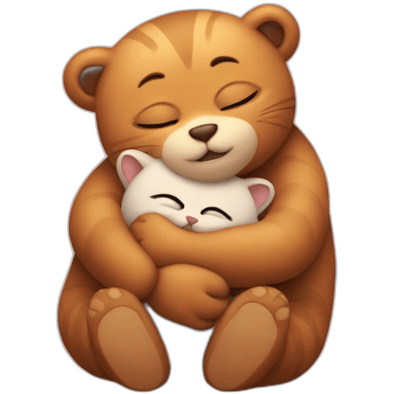 cat hugs a little bear emoji