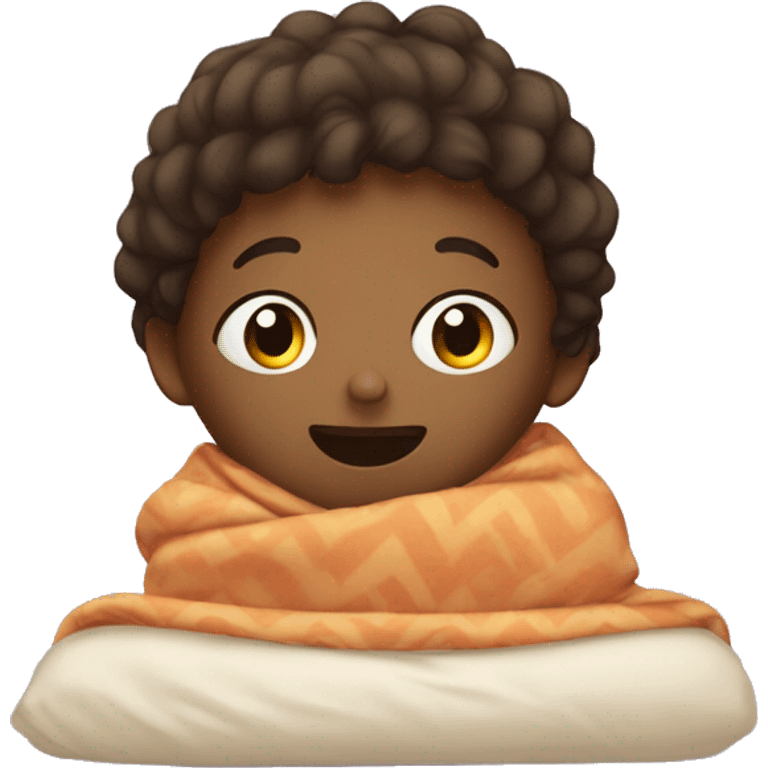 A little kid cocered in blanket laying in bed emoji