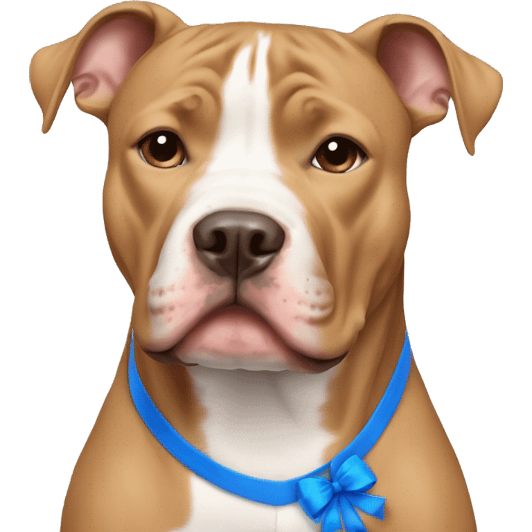 Light brown pitbull with ears cut and blue bows emoji