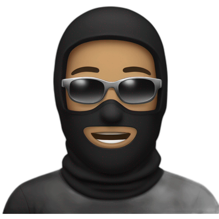 a man with a black balaclava in wooll, black sunglasses and silver grillz on teeth emoji