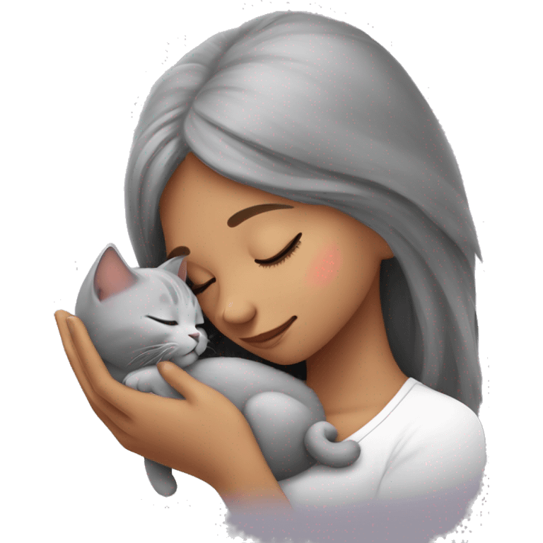 grey kitten sleeping on the girl’s hands  emoji