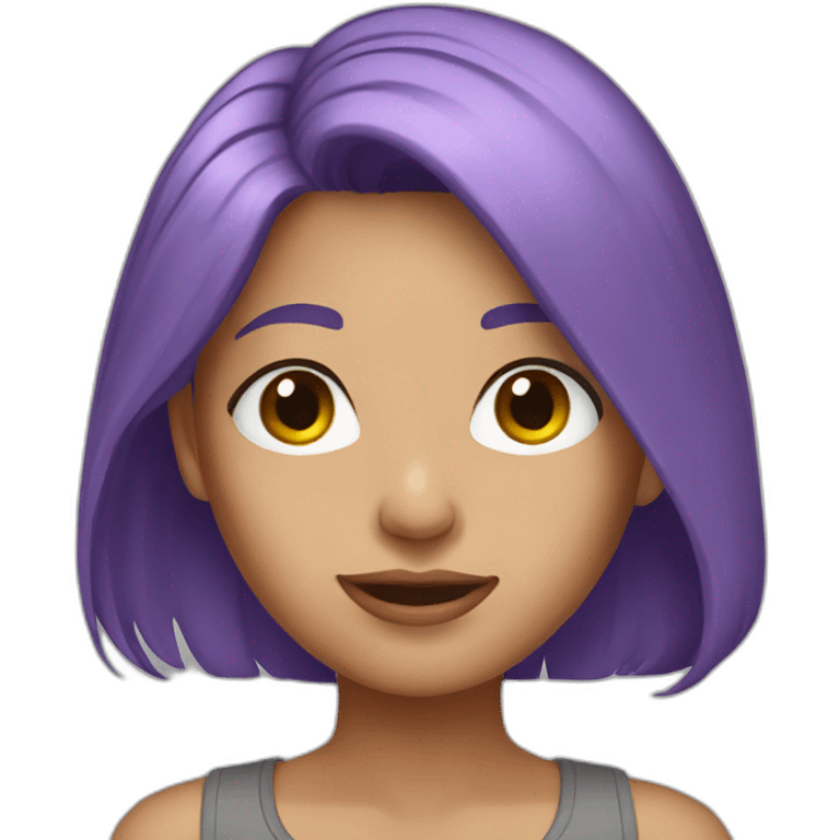 Women purple hair gray tank top emoji