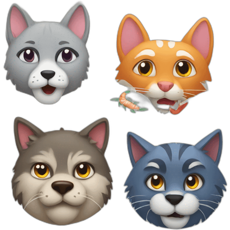 a wolf, a cat and a shrimp  emoji