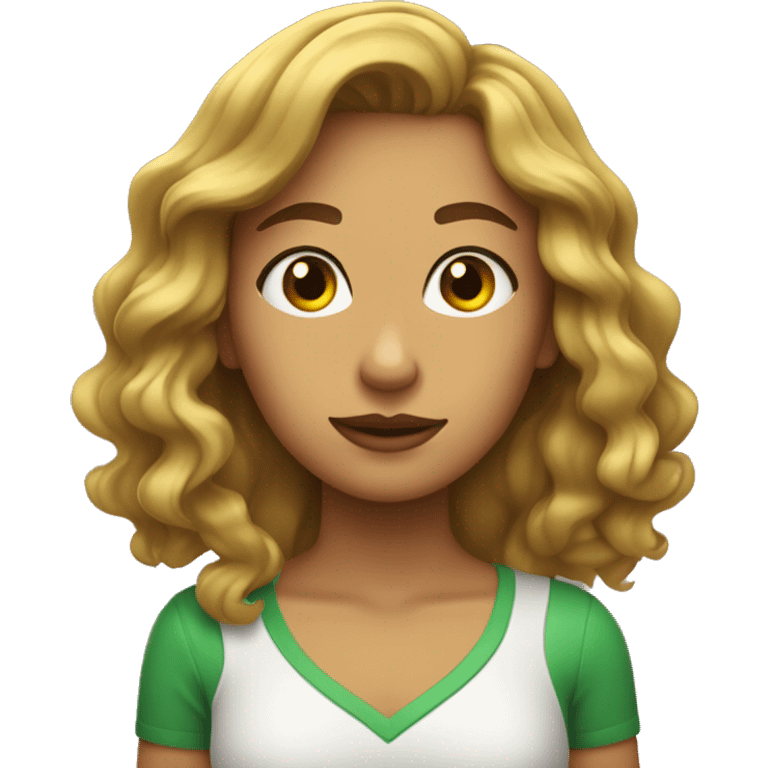 chica adolescente con el pelo  con ondas y rubio, ojos verdes emoji