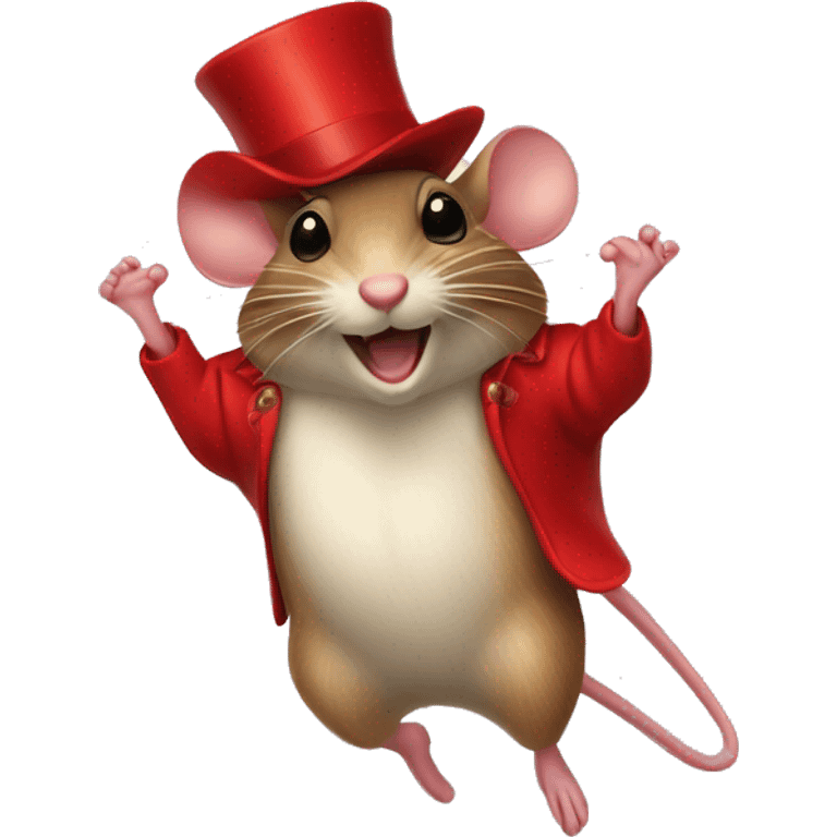 jumping mouse in red circus coat and red hat emoji