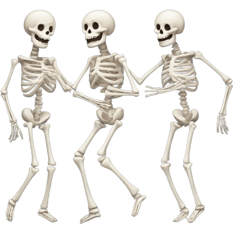 Three skeletons dancing emoji