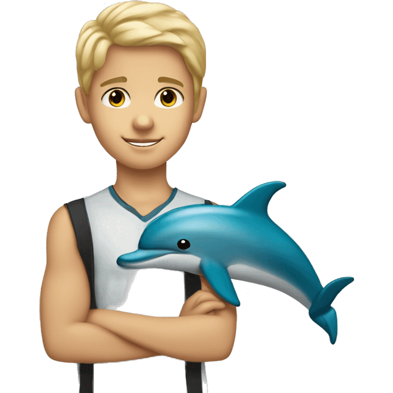 Blonde hair brown eyes 4th grade boy with dolphin and cross necklace emoji