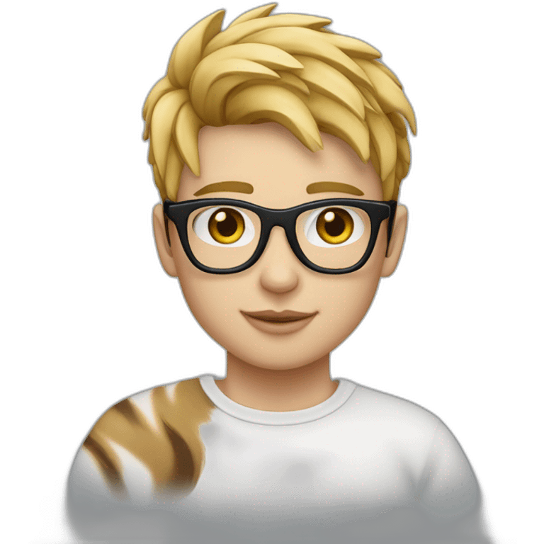 joven piel blanca gafas con gato rayado emoji