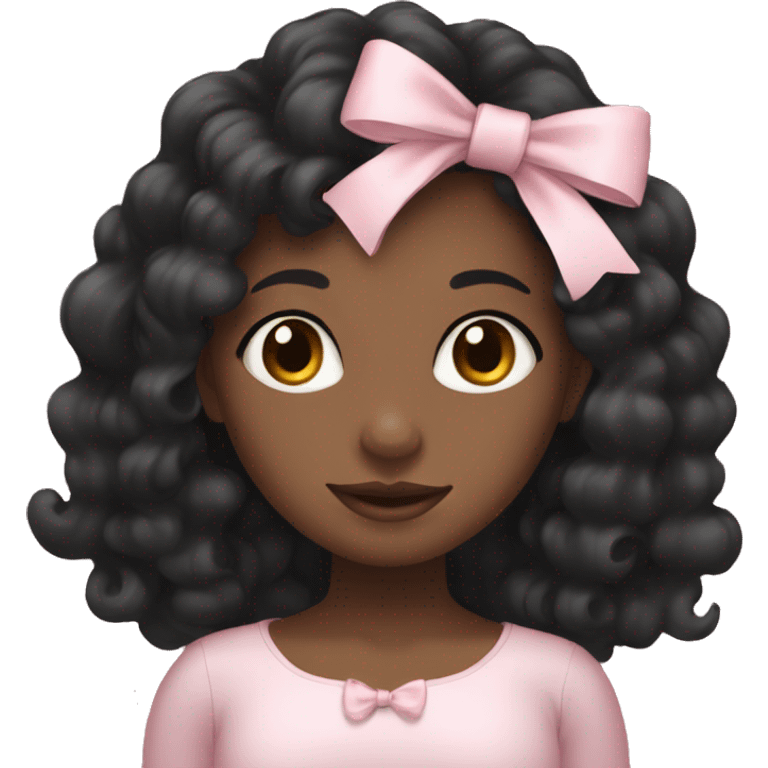 Black girl with long curly black hair wearing a pale pink bow emoji