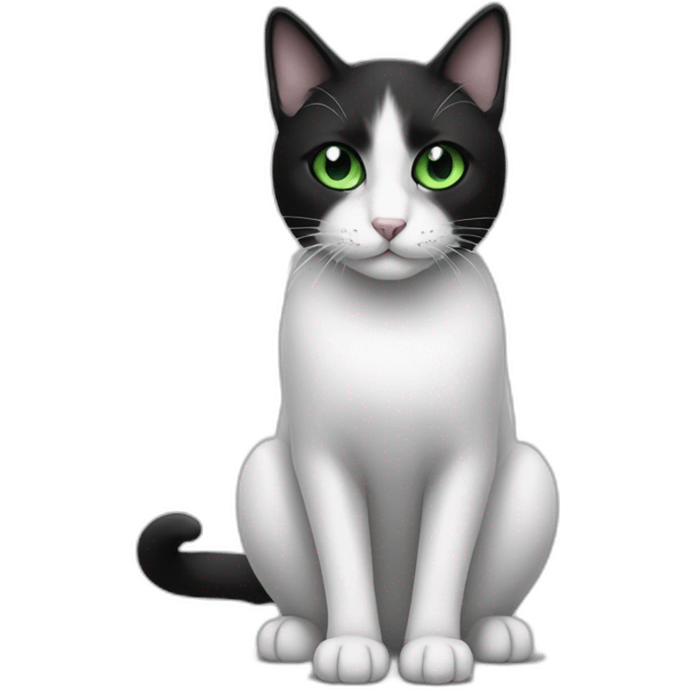 black and white cat with green eyes emoji