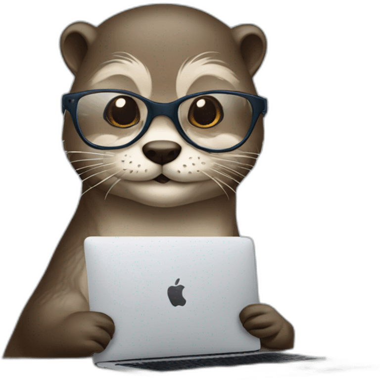 female vet otter with glasses use a macbook emoji