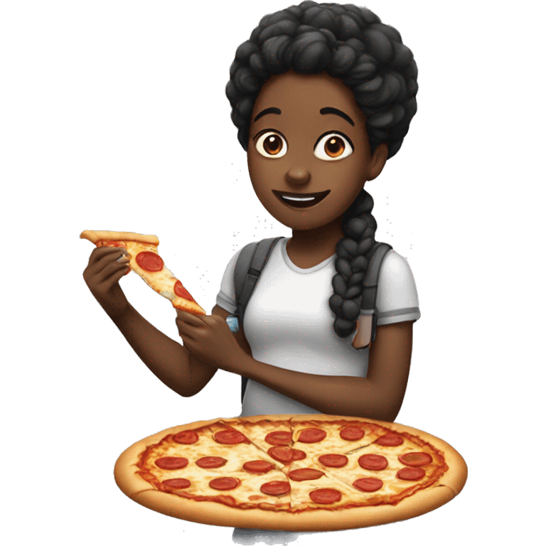 Black girl eating pizza emoji