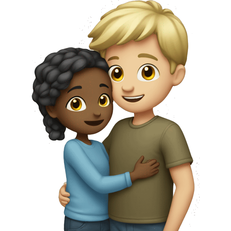 Girl and boy hugging white emoji