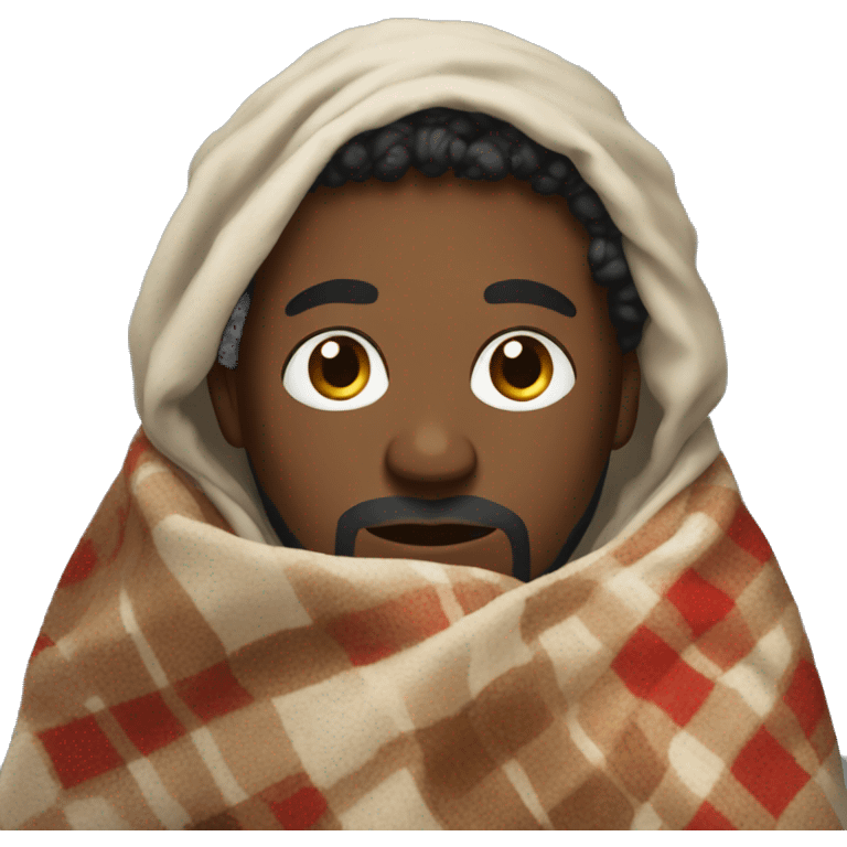 black man with curly hair and beard wearing a blanket emoji