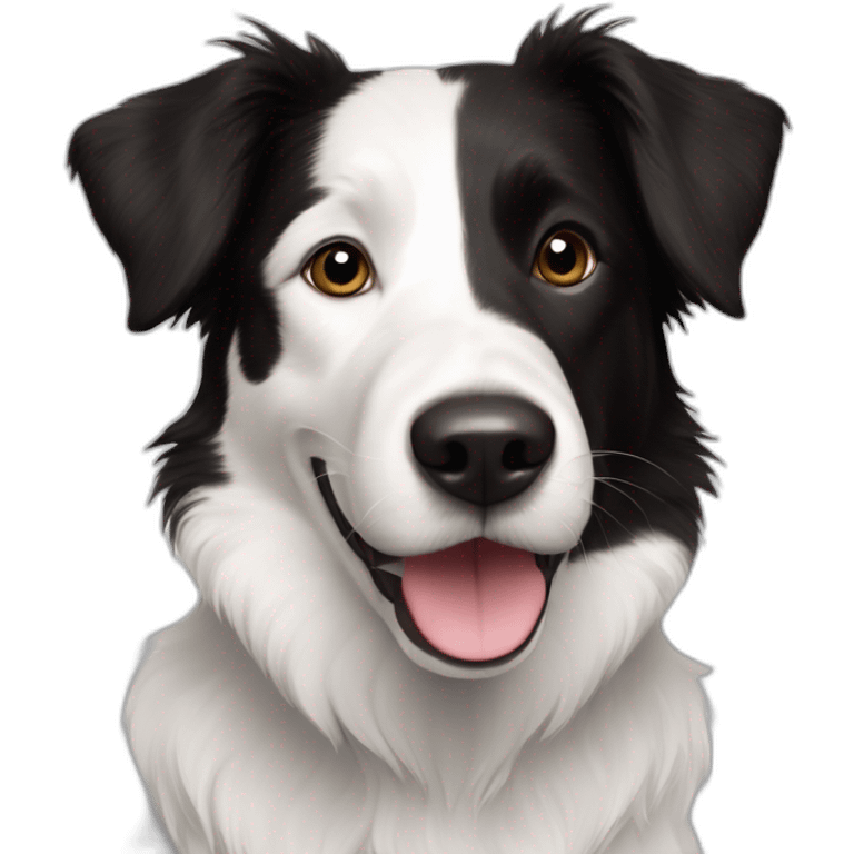 white and black dog with dark brown eyes happy  short hair mixed breed as border collie 2 years old with emoji