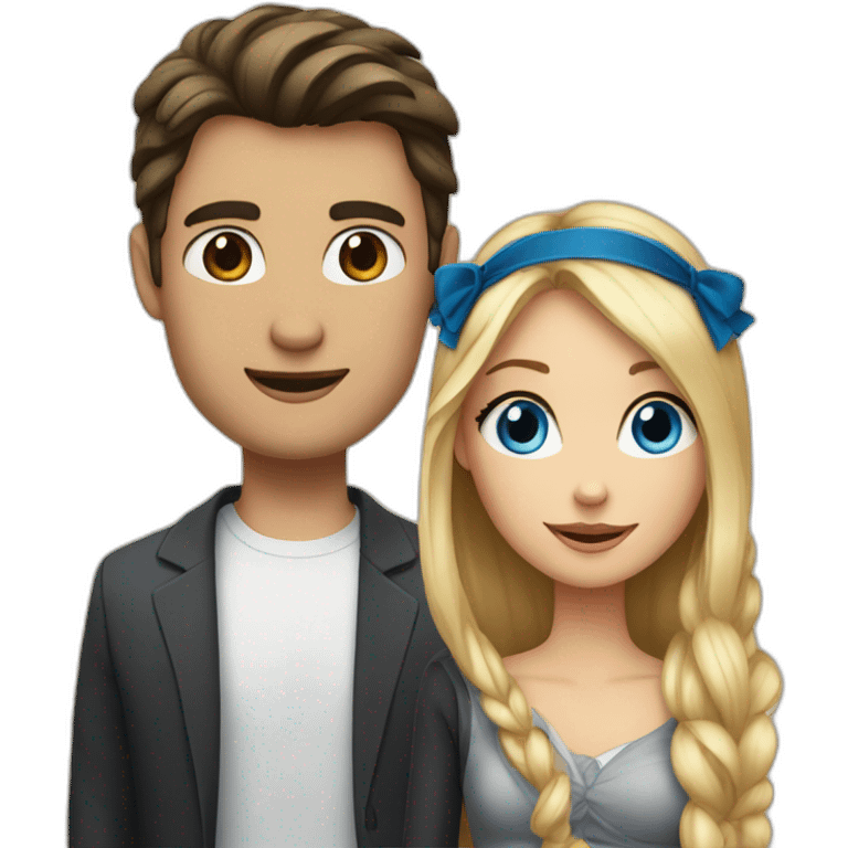 Girl with dark hair next to blond guy with blue eyes in box emoji