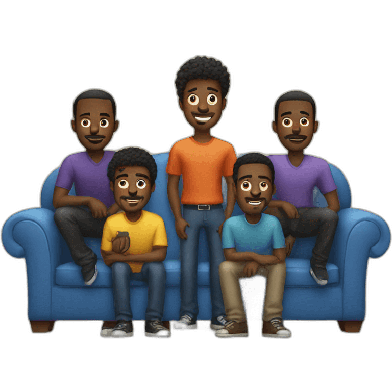 five black guys stand behind a sofa emoji