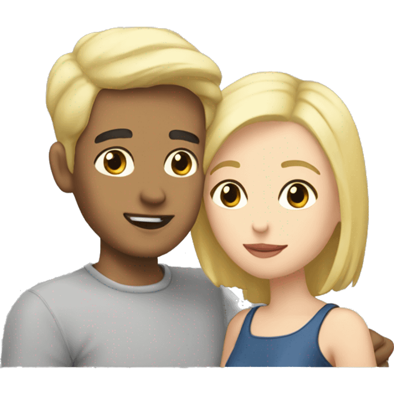 a guy with black hair and gray eyes kisses a blonde girl with short hair emoji